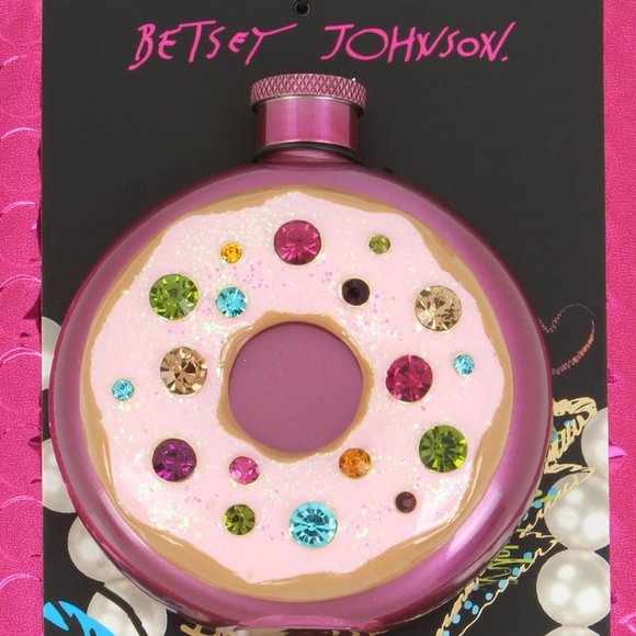 Betsey Johnson Jewelry - Betsey Johnson Pink-Tone Multi-Stone Donut Flask